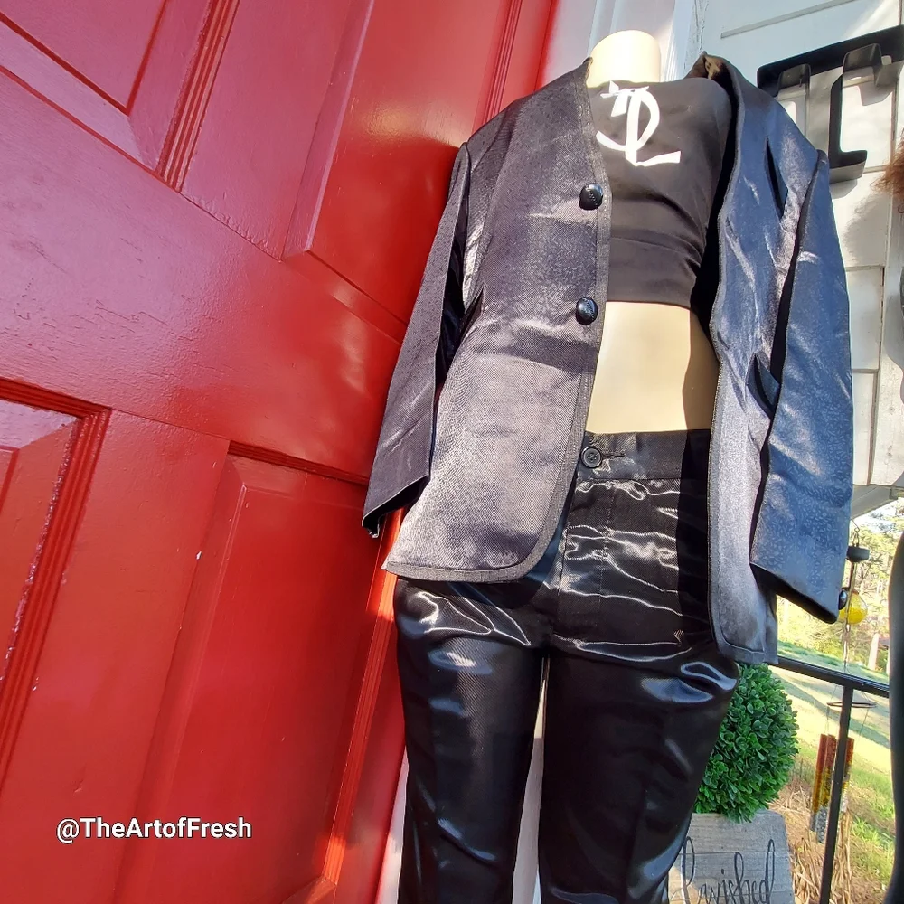 Mens 2pc Modern Fit Suit Shiny Wet  Black (Unisex) - Picture 2 of 14